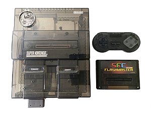 Console Super Nintendo "Crystal Black" controles sem fio + Flashcard (1000 Jogos)
