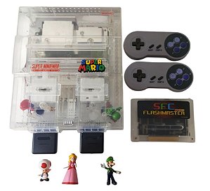 Console Super Nintendo "Crystal" controles sem fio + Flashcard (1000 Jogos)