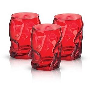 Copo água 300ml vidro vermelho 3 peças - Bormioli Rocco