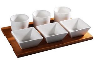 Petisqueira Porcelana com Bamboo 7 Peças - Enjoy Bossa