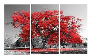 Quadro Digital Arvore Vermelha - Trio - 60x120 (3 pçs 40x60)