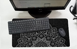 Mouse Pad / Desk Pad Grande 30x70 Paisagem - Meia Mandala Cinza