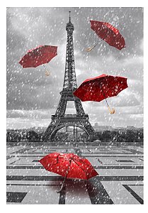 Quadro Paris Guarda Chuva Vermelho Vertical
