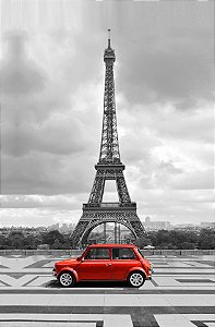 Quadro Paris Torre Eiffel Carro Vermelho Vertical