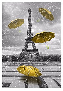 Quadro Paris Guarda Chuva Amarelo Vertical