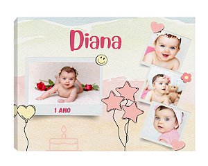 Quadro Personalizado  com Fotos Mosaico Bebê Menina Estrelas