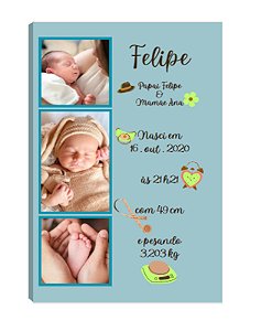 Quadro Personalizado  com Fotos Bebê Menino Nascimento