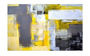 Quadro Abstrato Cinza e Amarelo - Diversos Tamanhos