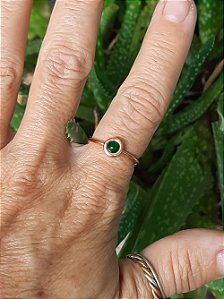 Anel Mini Solitário em Cobre Puro com Jade Natural