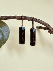 Brinco Nora em Cobre Puro e Obsidiana Natural Lapidada
