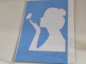 STENCIL VAN BORA 28X19 MULHER E BORBOLETA