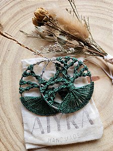 Argola Árvore da Vida verde prateada