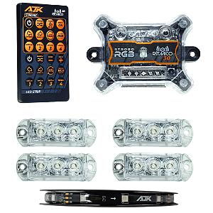 Kit Strobo AJK Rítmico 3.0 com 4 faróis 6W - Fita Led 2,5 Metros - Controle.