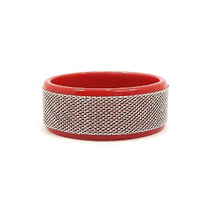 Pulseira Bracelete Vermelho e Prateado