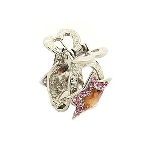 Piranha Metal Prateado com Strass Rosa