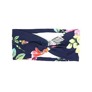 Headband Turbante Azul Marinho Floral