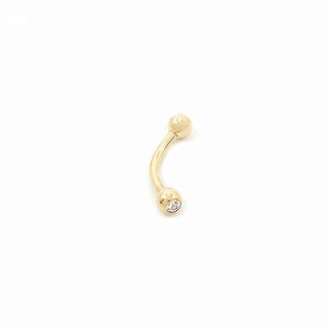 Piercing de Sobrancelha Dourado Folheado com Zircônia