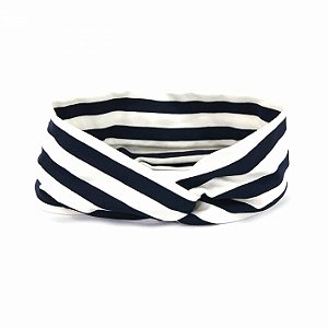Headband Turbante Listrada Azul e Branca