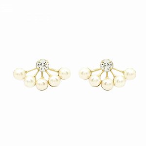 Brinco Dourado Ear Jacket Cinco Pérolas e Strass