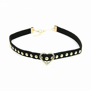 Choker Preta Com Bolinhas e Coração