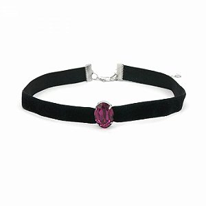 Choker de Veludo com Pedra Rosa Pink