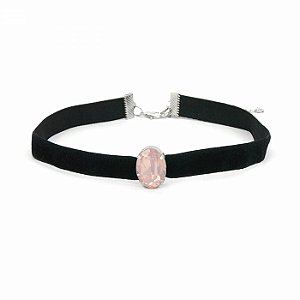 Choker de Veludo com Pedra Rosa