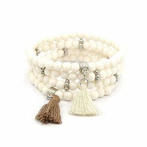 Kit Pulseiras de Bolinhas Off White e Tassel