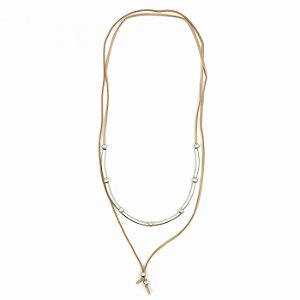 Colar Choker Marrom Claro com Bolinhas