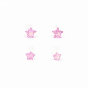 Kit de Brincos Estrelinha de Zircônia Rosa