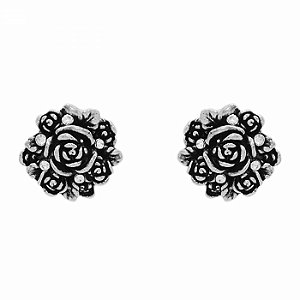 Brinco Prateado Flor com Strass