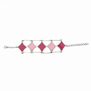 Pulseira Prateada Losangos Rosa