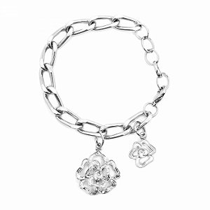 Pulseira Prateada de Elos com Flores