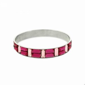 Pulseira Prateada com Pedras Rosa