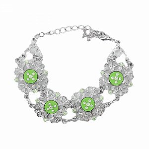 Pulseira Prateada com Detalhes Verde