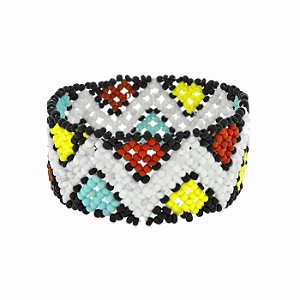 Pulseira Larga com Miçangas em Coração