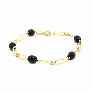 Pulseira Dourada Folheado com Pedra Preta