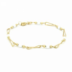 Pulseira Dourada Folheado com Bolinhas Brancas