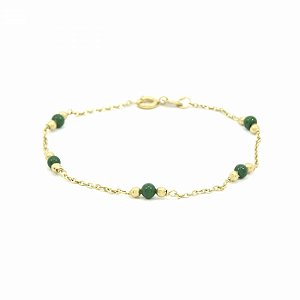 Pulseira Dourada Folheada com Pedra Verde