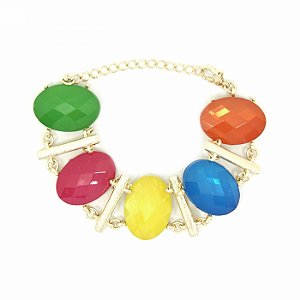 Pulseira Dourada com Pedras Coloridas Tons Fortes