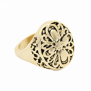 Anel Dourado Oval com Flor