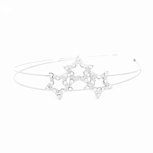 Tiara de Metal Dupla Prateada com Detalhe Estrelas