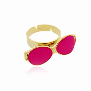 Anel Regulável Dourado de Óculos cor Rosa Neon