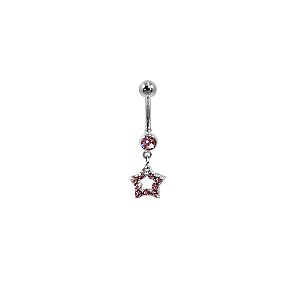 Piercing de Umbigo Prateado com Estrela  Rosa