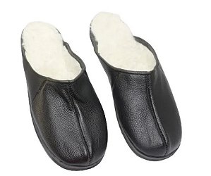 Chinelo Pantufa de Inverno em Couro Forrado de Pelo Branco 020/105