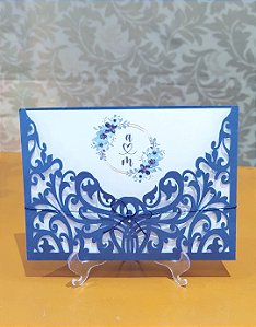 Convite Rendado Azul Marinho