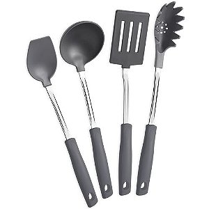 JOGO UTENSILIOS NYLON 4 PCS EASY CINZA