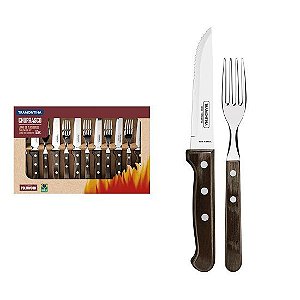 JOGO P/CHURRASCO INOX POLYWO.12PC CASTANHO