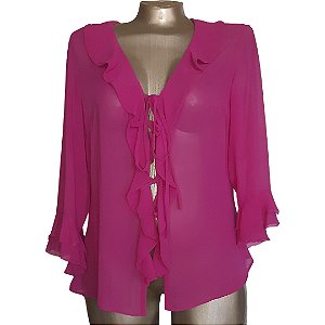 Blusa de Chiffon Rosa com Babados