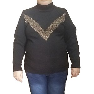 Blusa de frio de Lã com Detalhe em Lurex Plus Size