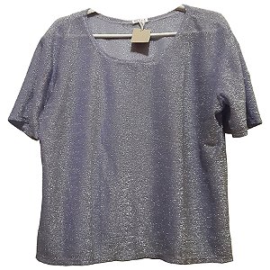 Blusa de Brilho / Lurex Prateado Plus Size